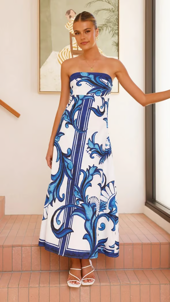 Iris | Women's Vintage Printed Long Tube Dress