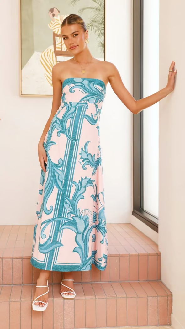 Iris | Women's Vintage Printed Long Tube Dress