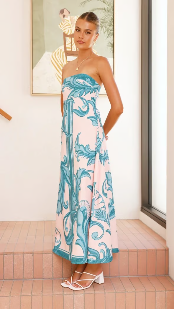 Iris | Women's Vintage Printed Long Tube Dress