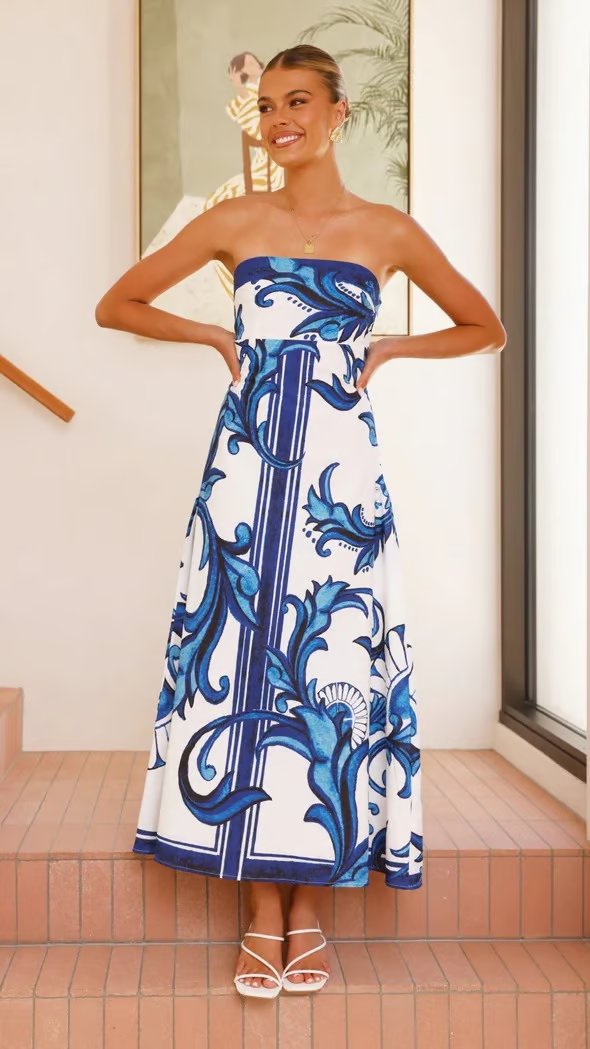 Iris | Women's Vintage Printed Long Tube Dress