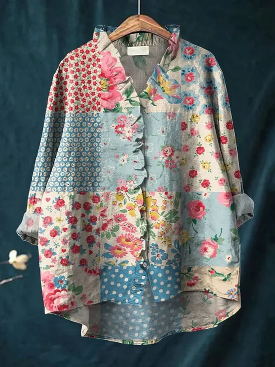 Jaclynn | Floral Shirt with Ruffle