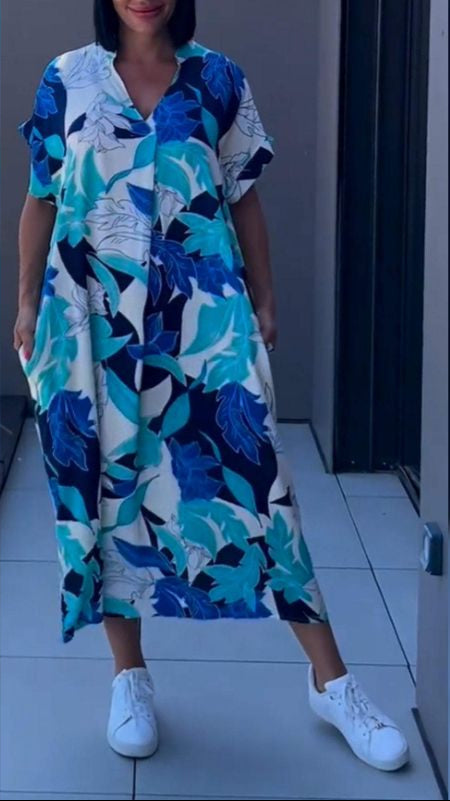 Nia | Floral Midi Dress with V-Neck