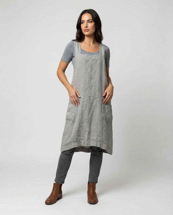 Heidi | Women's Square Neck Sleeveless Midi Apron Dress with Pockets