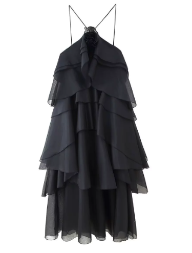 Nephele - Long Halter Ruffle Cocktail Dress