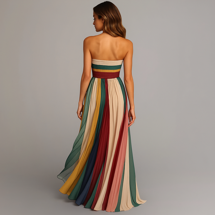 Judith™ | Women's Colorful Pleated Strapless Maxi Dress for Summer
