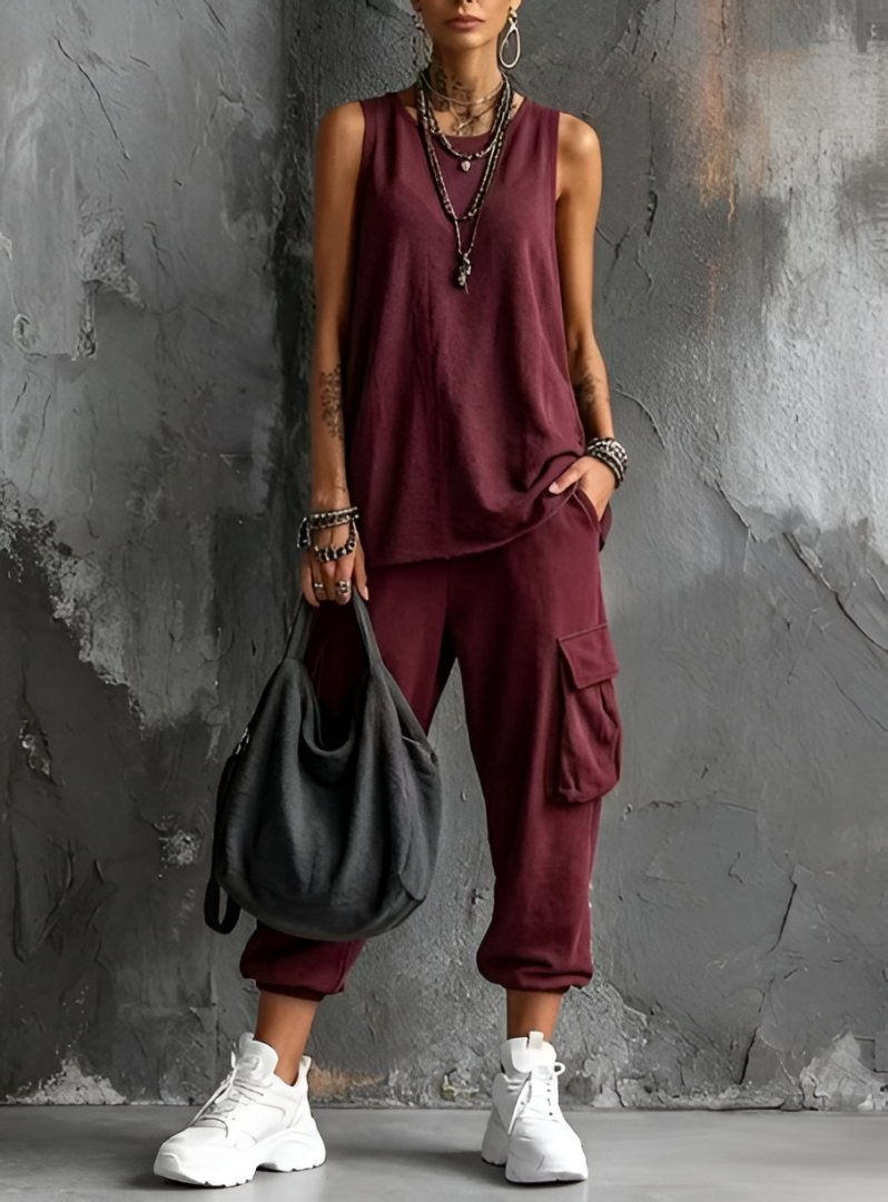Valentina | Women's Sleeveless V-Neck Set with Pockets