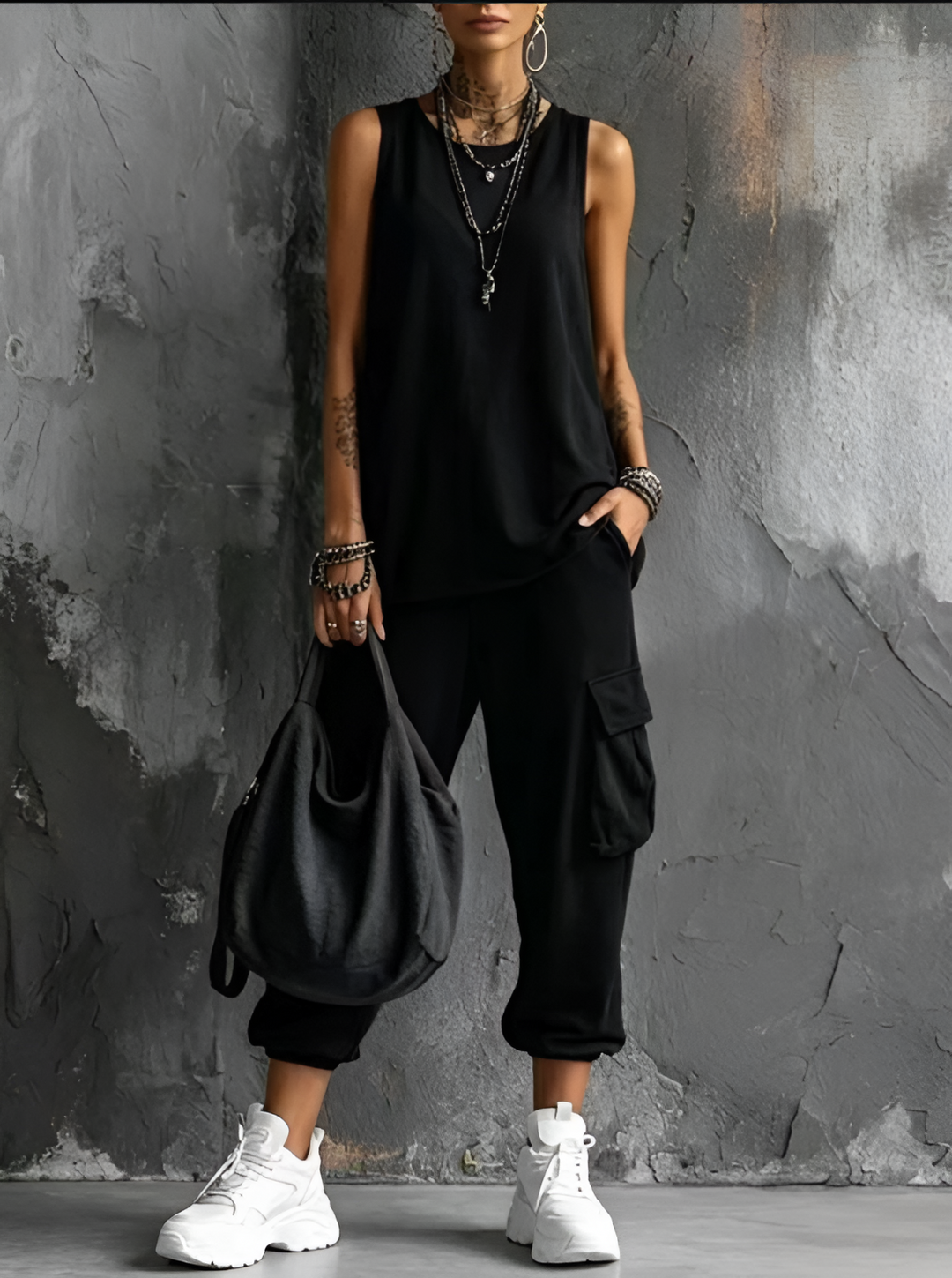 Valentina | Women's Sleeveless V-Neck Set with Pockets