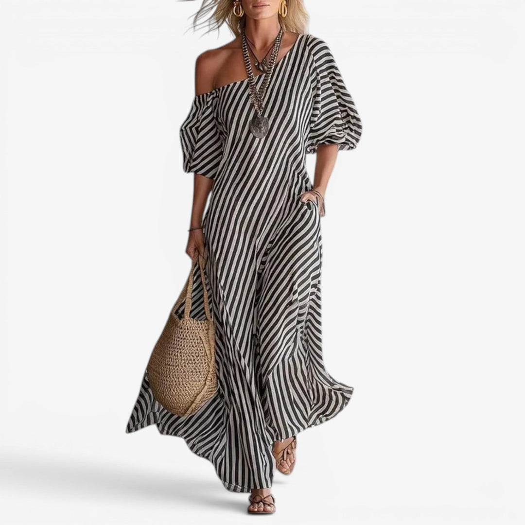 Inoni | Women's Off-Shoulder Striped Maxi Dress