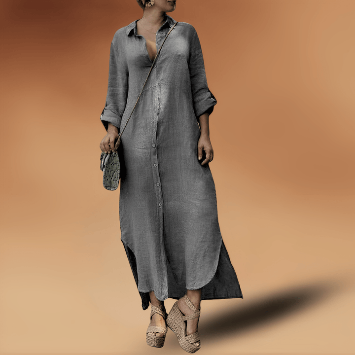 Maya | Women's Long Sleeve Maxi Dress with Side Slit