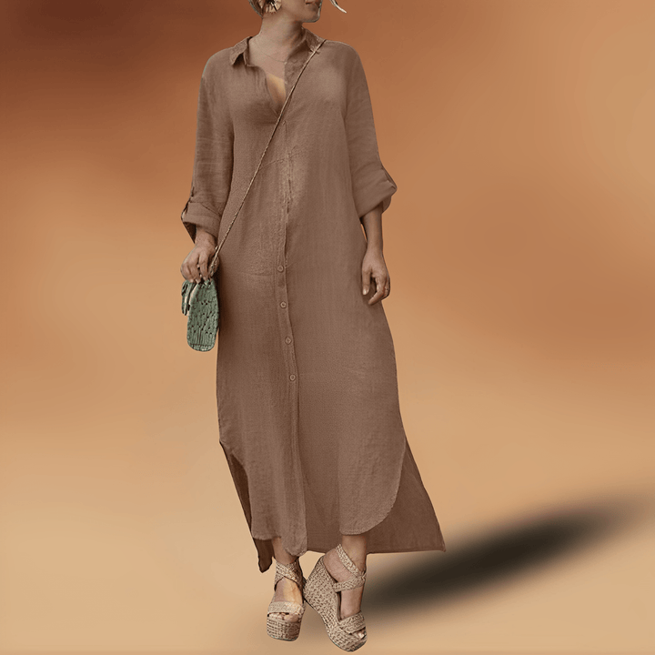 Maya | Women's Long Sleeve Maxi Dress with Side Slit