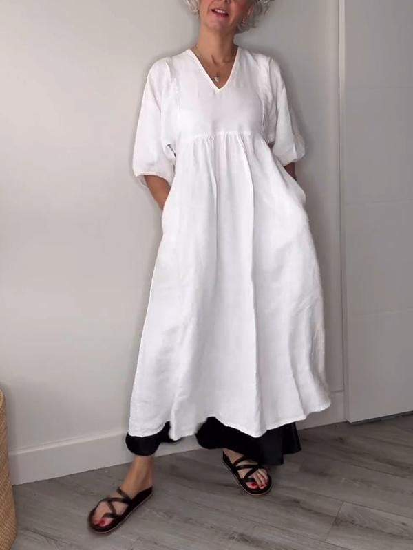 Eeva | Women's Relaxed Casual Midi Dress with V-Neck and Pockets