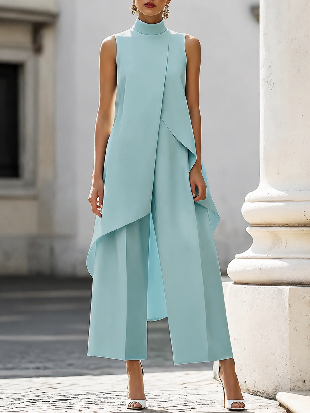 Martina | Women's High Neck Top and Wide-Leg Pants Set