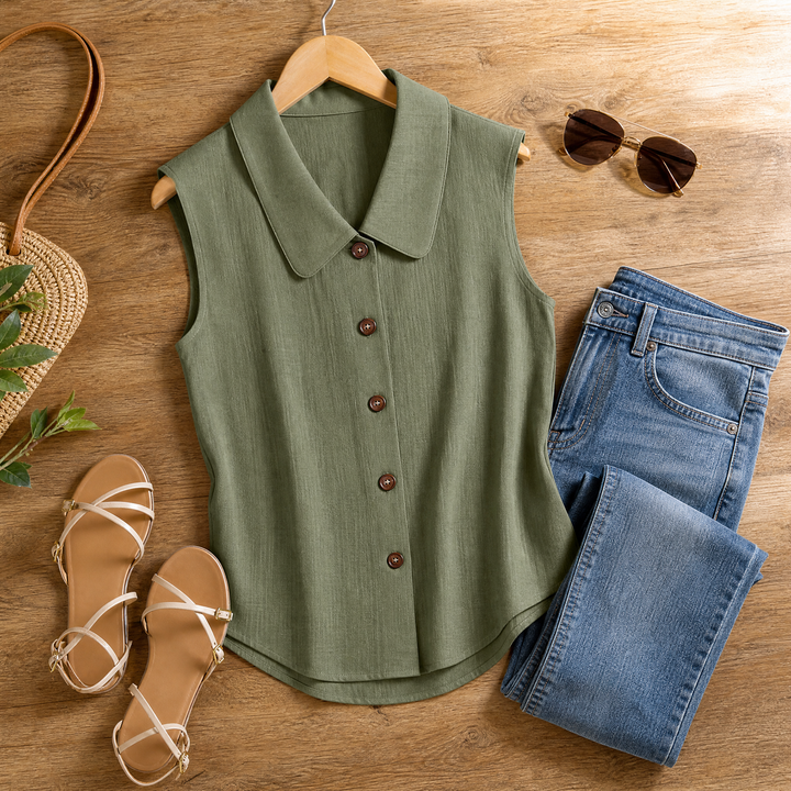 Linora | Women's Sleeveless V-Neck Top with Buttons