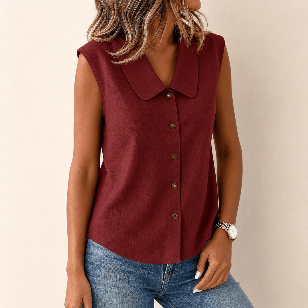 Linora | Women's Sleeveless V-Neck Top with Buttons
