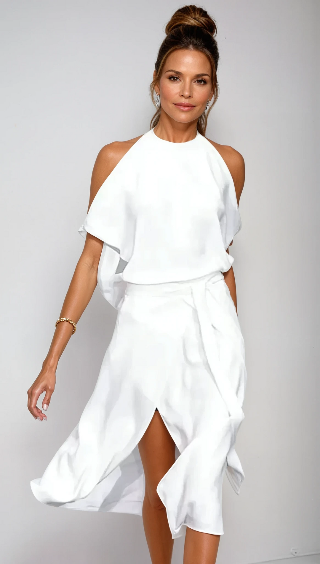 Celestine – Asymmetrical Hem Off-Shoulder Midi Dress