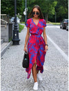 Vada - Sunset Stroll V-Neck Slit Print Dress