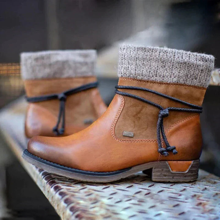 Women's Knit Cuff Ankle Boots with Lace-Up