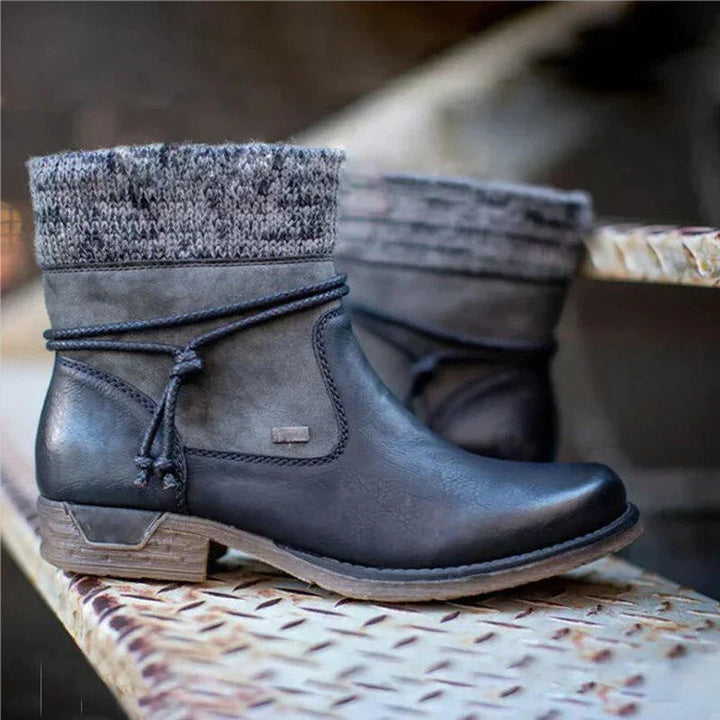 Women's Knit Cuff Ankle Boots with Lace-Up
