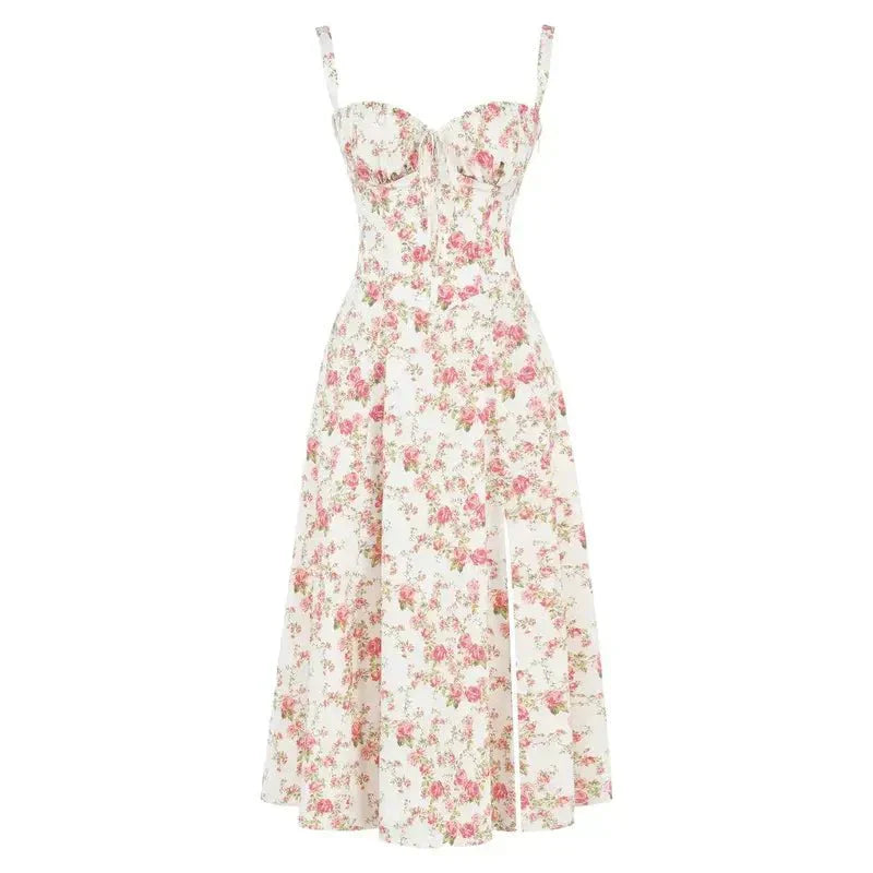 Margaret | Women's Corset Midi Dress with Side Slit