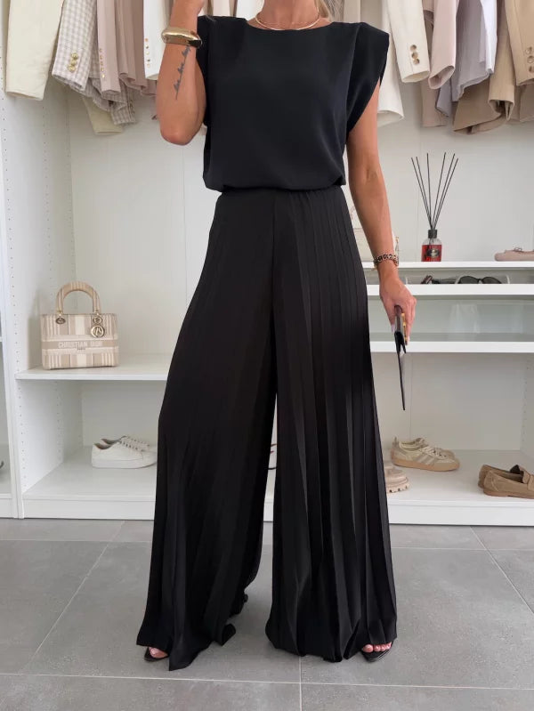 Maruja | Women's Sleeveless V-Neck Elegant Two-Piece Set with Zipper