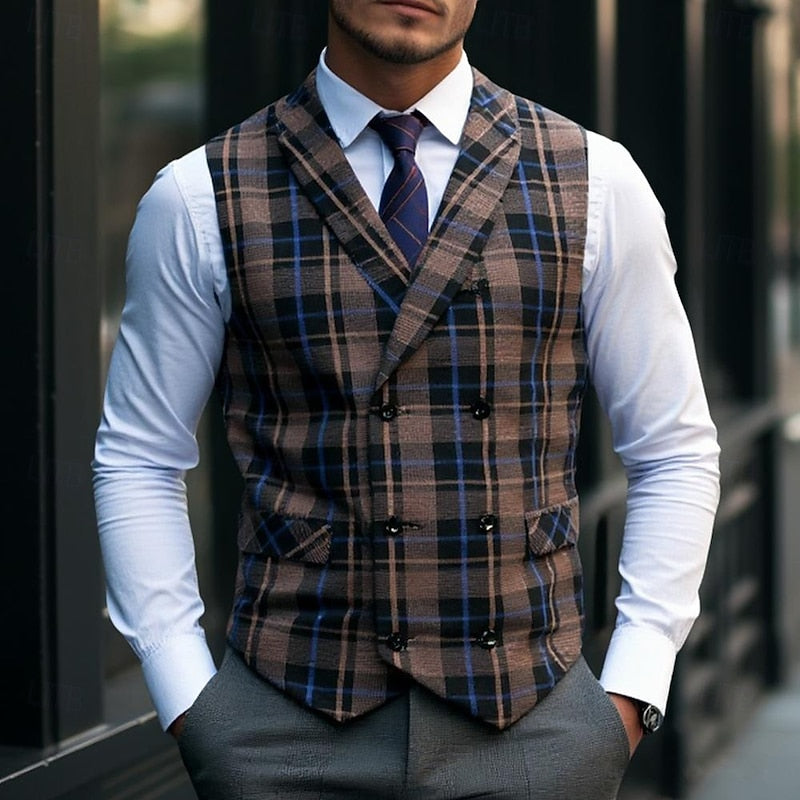 James | Men's Plaid Vest with Buttons and Pockets