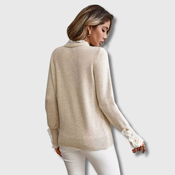 Odalys | Women's Round Neck Lace Sweater with Buttons
