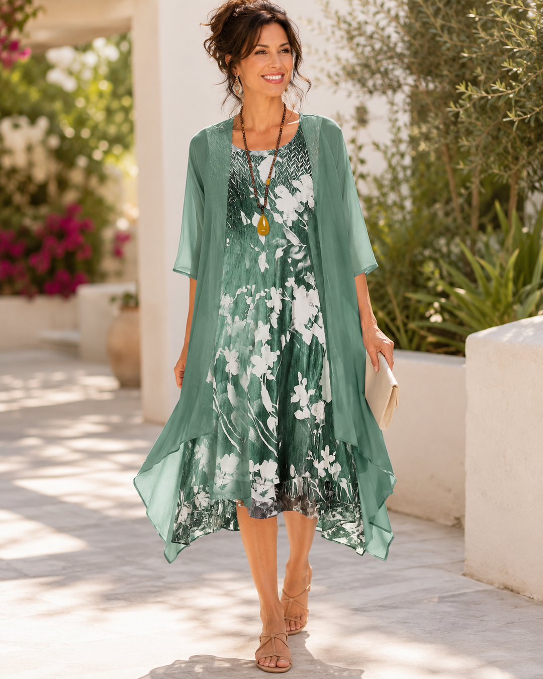 Olivia | Women's Floral Midi Dress with Square Neck