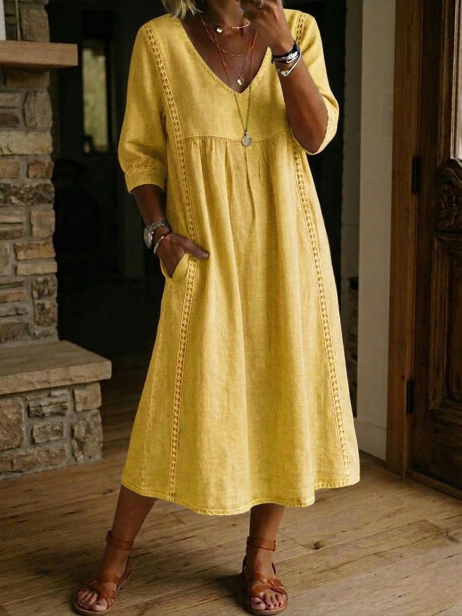 Antonia A-Line Maxi Dress with 3/4 Sleeves