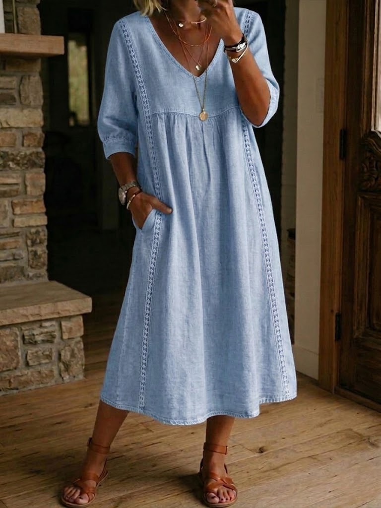 Antonia A-Line Maxi Dress with 3/4 Sleeves