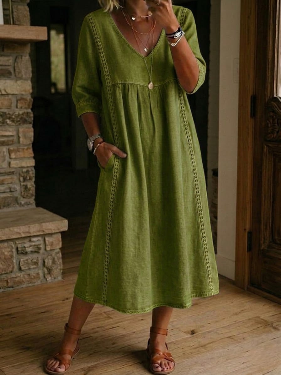 Antonia A-Line Maxi Dress with 3/4 Sleeves