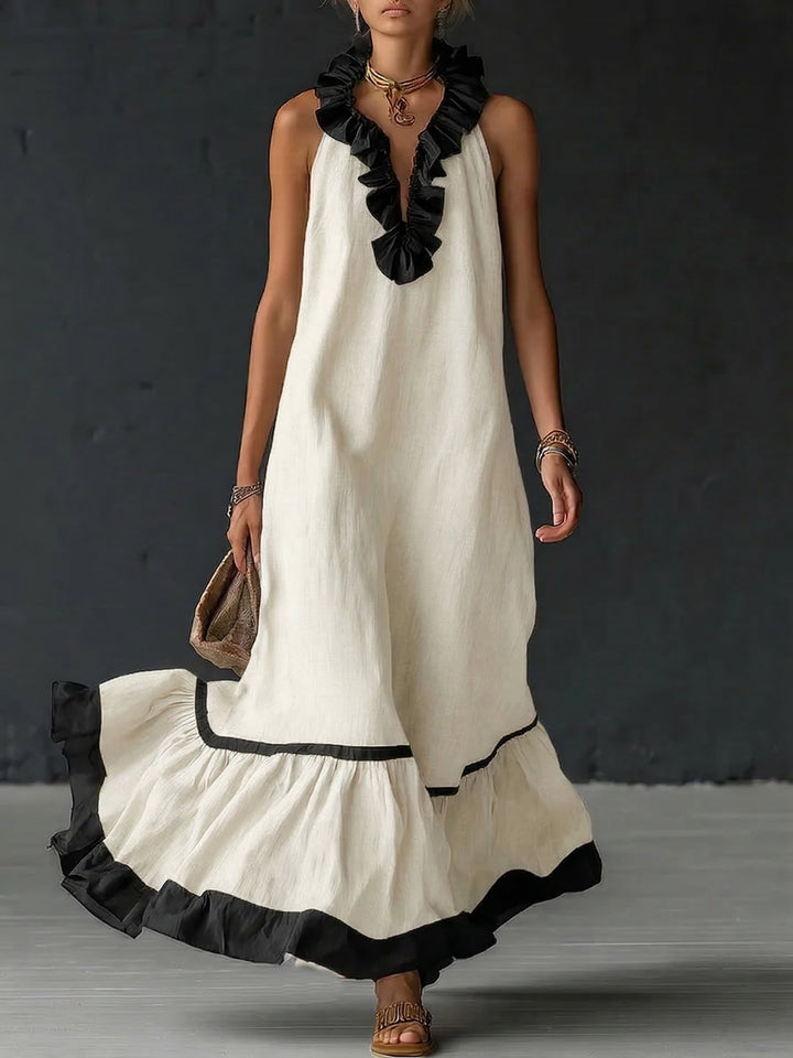 Women's Sleeveless Maxi Dress with Pockets and Ruffle Hem