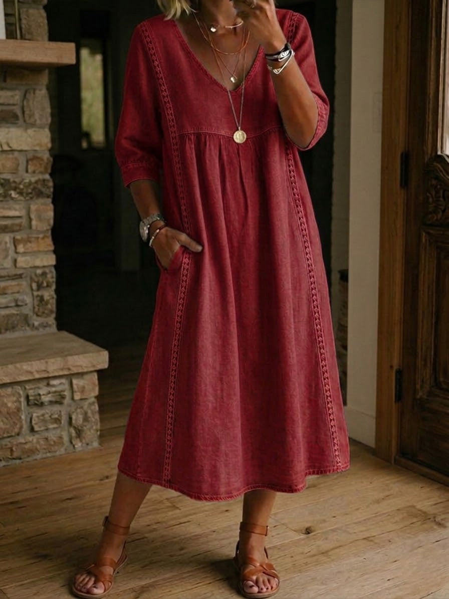 Antonia A-Line Maxi Dress with 3/4 Sleeves