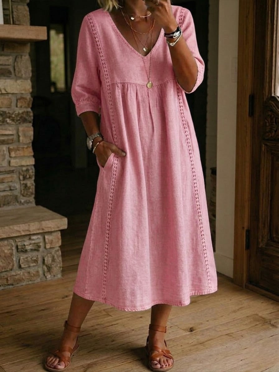 Antonia A-Line Maxi Dress with 3/4 Sleeves