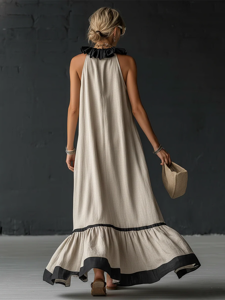 Women's Sleeveless Maxi Dress with Pockets and Ruffle Hem