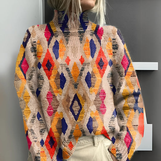 Fenna - Sweater with Geometric Diamond Pattern