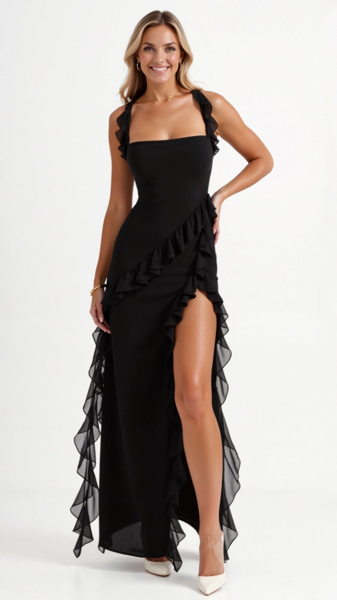 Laura | Women's Ruffled Maxi Dress with Side Slit