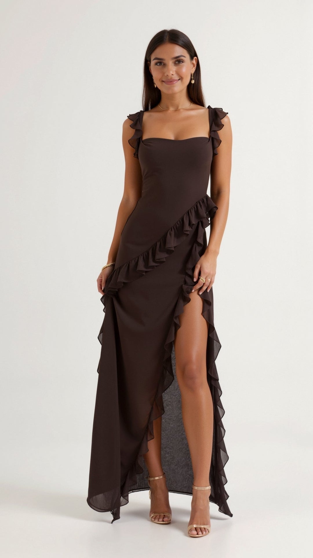 Laura | Women's Ruffled Maxi Dress with Side Slit