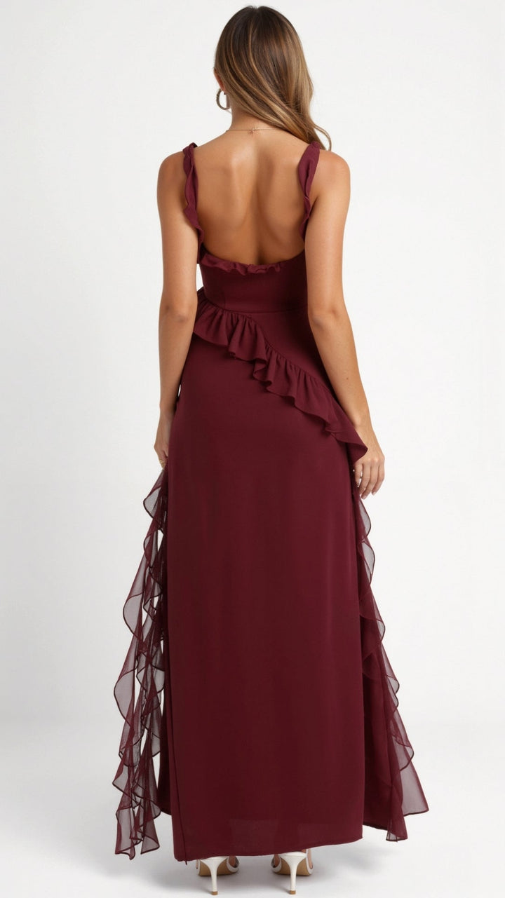 Laura | Women's Ruffled Maxi Dress with Side Slit