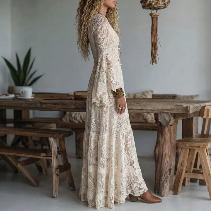 Noelene | Women's Long Sleeve Lace V-Neck Maxi Dress
