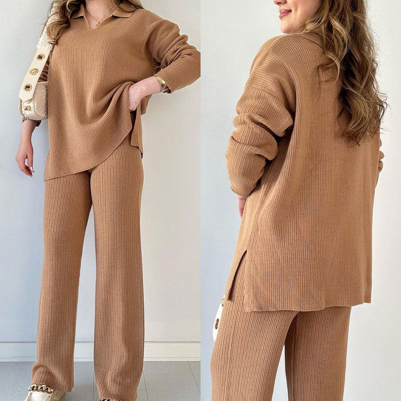 Rosalie - Casual two-piece set with V neck and slit