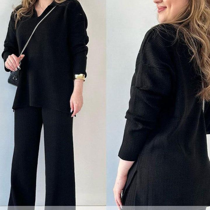 Rosalie - Casual two-piece set with V neck and slit