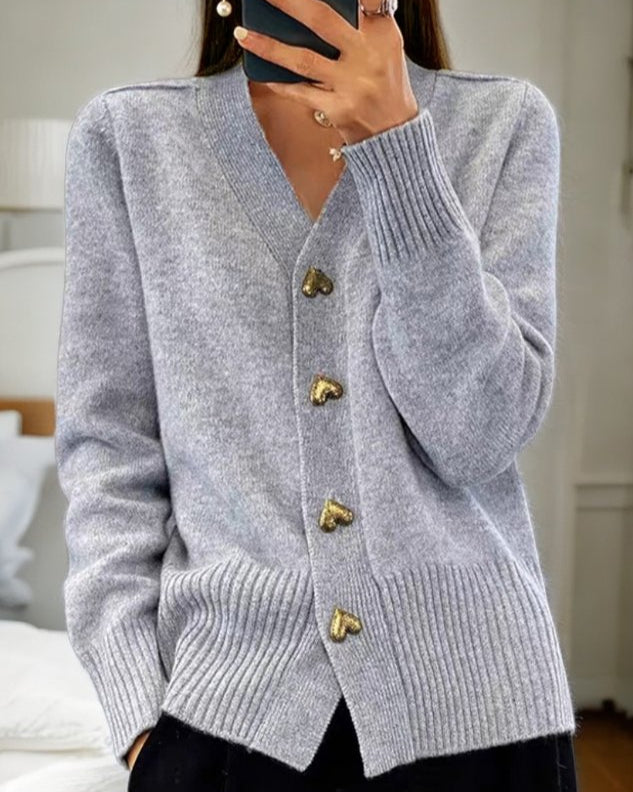 Adele™ - Elegant Heart Button Cardigan