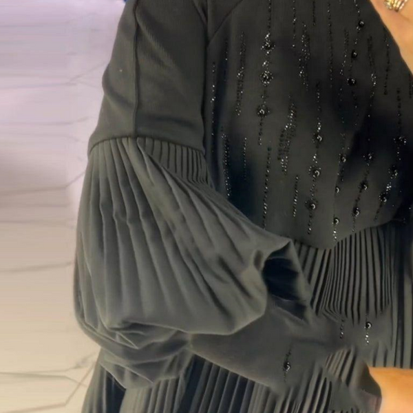 Marlene | Plus-Size Dress with Stand Collar and Lantern Sleeves