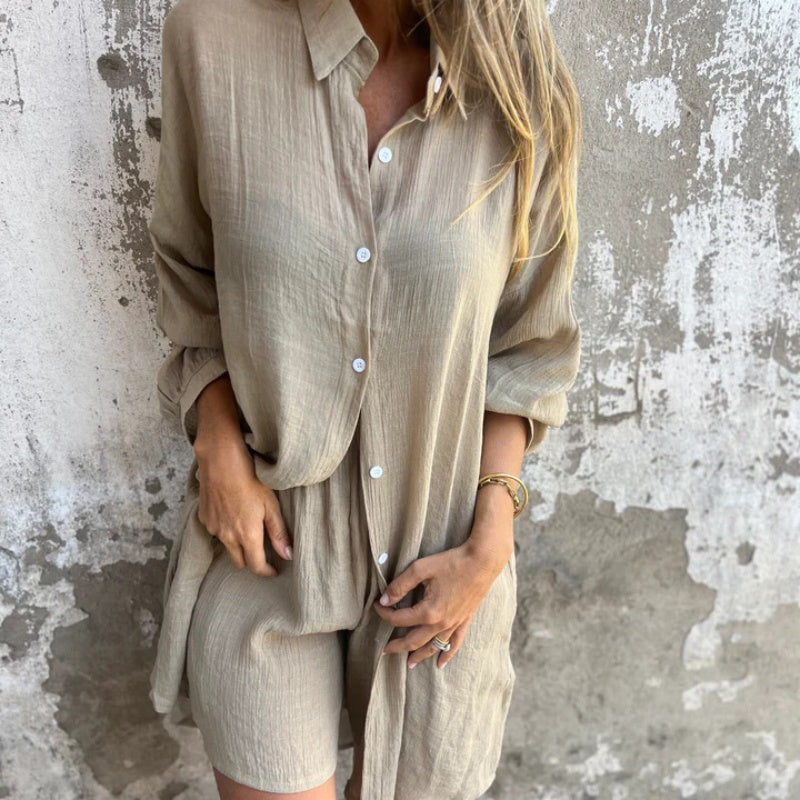 Lyrie | Women's Loose Relaxed Polo Set with Buttons