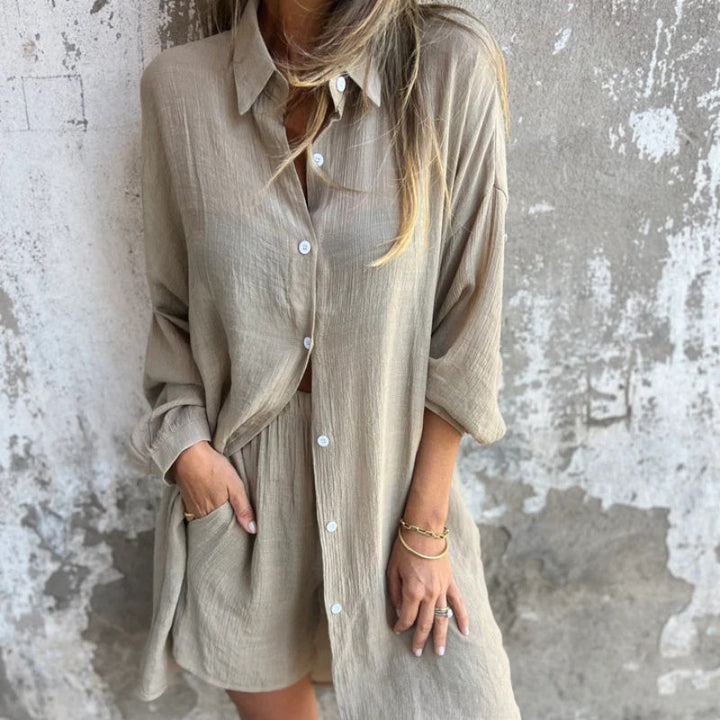 Lyrie | Women's Loose Relaxed Polo Set with Buttons