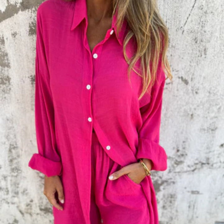 Lyrie | Women's Loose Relaxed Polo Set with Buttons