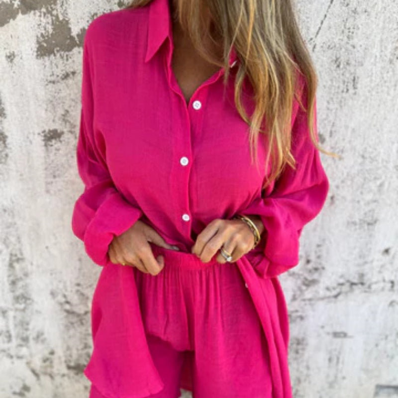 Lyrie | Women's Loose Relaxed Polo Set with Buttons