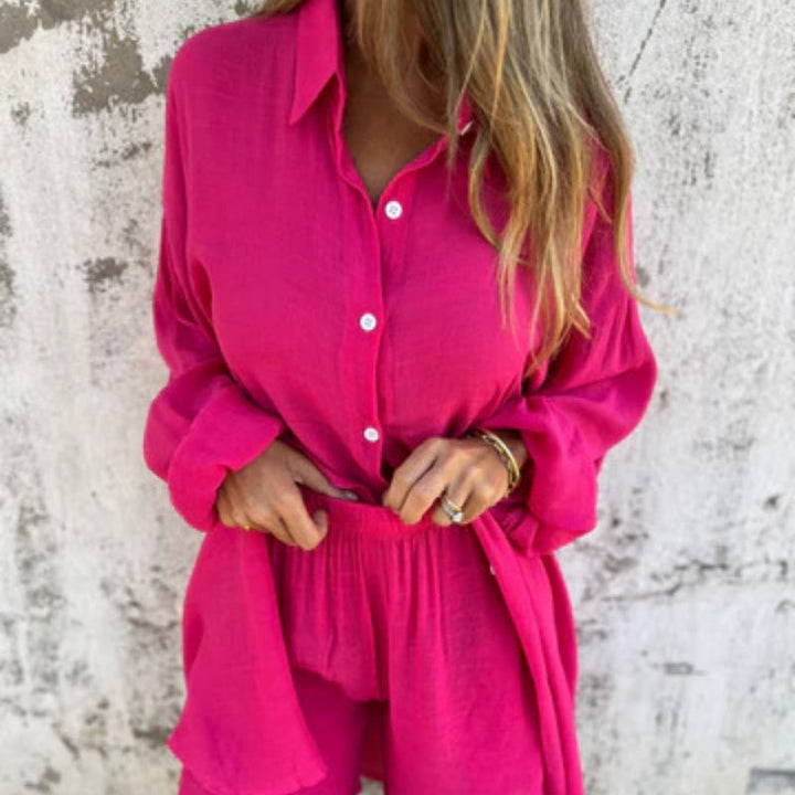 Lyrie | Women's Loose Relaxed Polo Set with Buttons