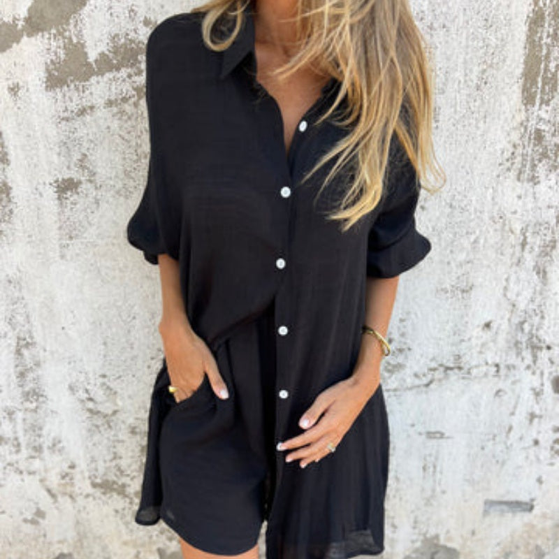 Lyrie | Women's Loose Relaxed Polo Set with Buttons