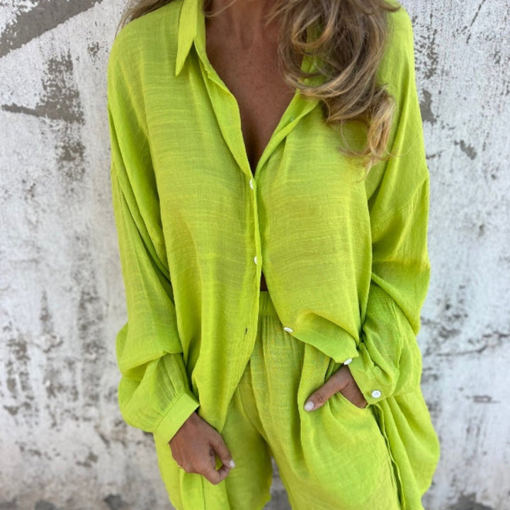 Lyrie | Women's Loose Relaxed Polo Set with Buttons